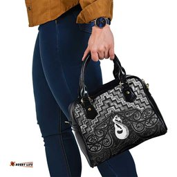 New Zealand Maori Shoulder Handbag Poutama Manaia Black Paua Shell LT05