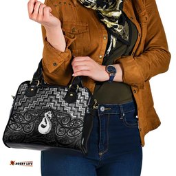 New Zealand Maori Shoulder Handbag Poutama Manaia Black Paua Shell LT05