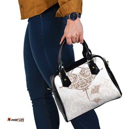 New Zealand Manta Ray Tattoo Shoulder Handbag Aotearoa Maori Haehae Beige LT14