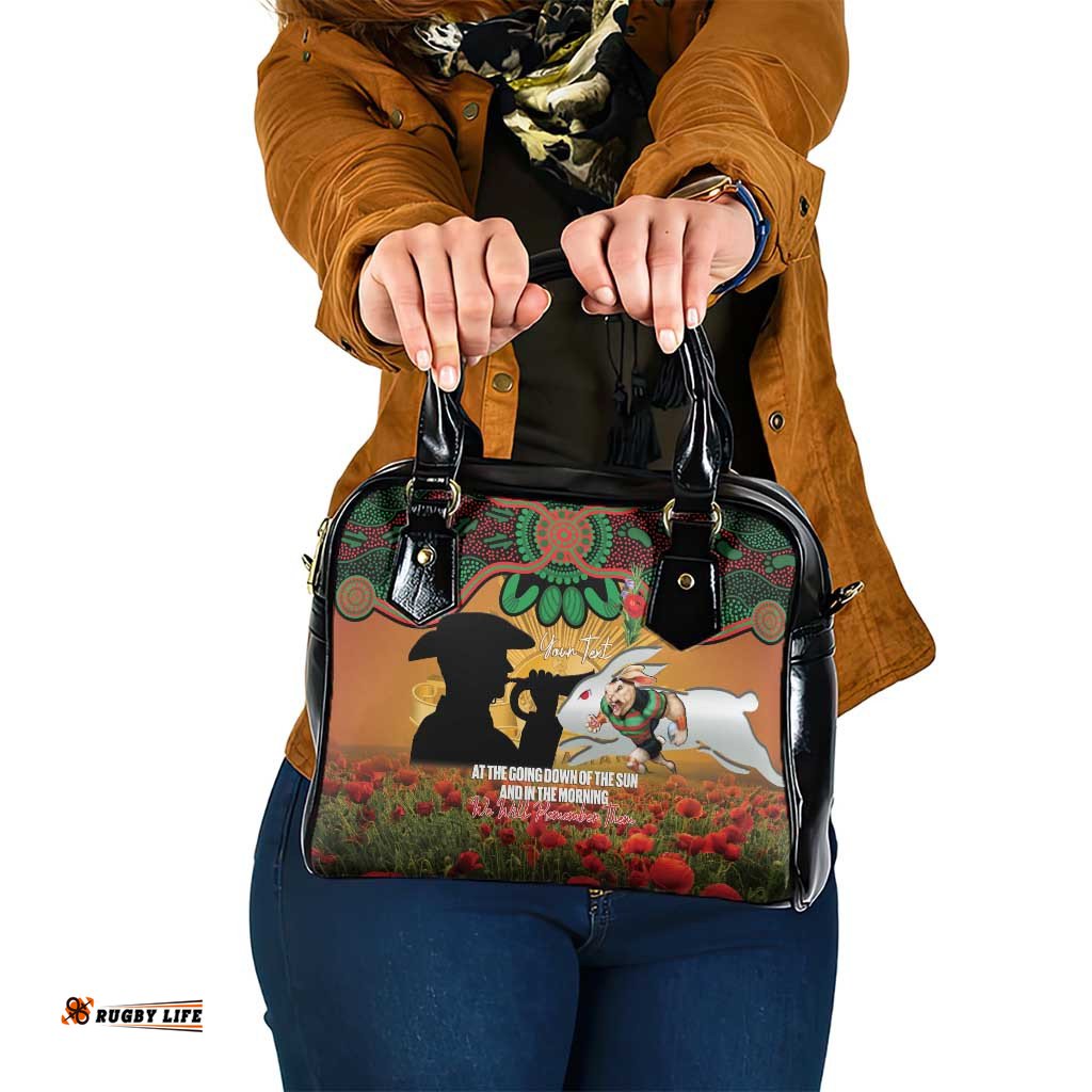 Personalised Rabbitohs Rugby ANZAC Day Shoulder Handbag Last Post Poppy We Will Remember Them LT14