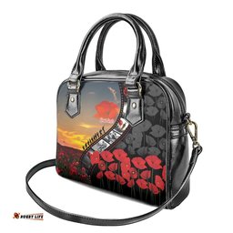 Personalised Remembering ANZAC Lest We Forget Shoulder Handbag Vintage Film Frame Memorial Red Poppy LT9