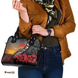 Personalised Remembering ANZAC Lest We Forget Shoulder Handbag Vintage Film Frame Memorial Red Poppy LT9
