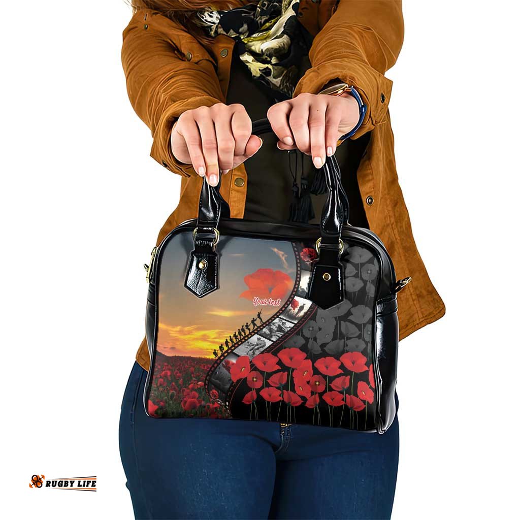 Personalised Remembering ANZAC Lest We Forget Shoulder Handbag Vintage Film Frame Memorial Red Poppy LT9