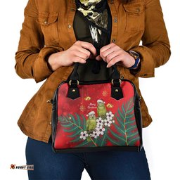New Zealand Kakapo Christmas Shoulder Handbag Owl Parrot Santa Sliver Fern Manuka - Red LT14
