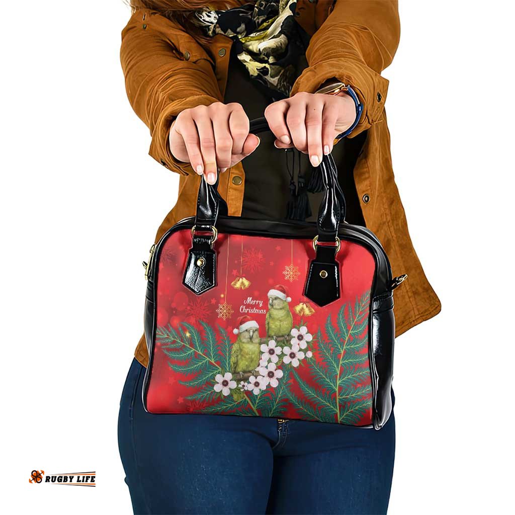 New Zealand Kakapo Christmas Shoulder Handbag Owl Parrot Santa Sliver Fern Manuka - Red LT14