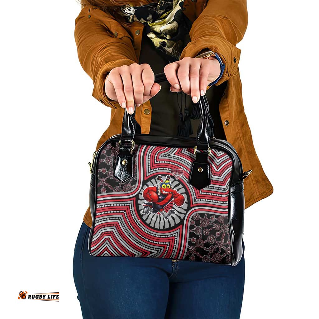 Essendon Football Club Shoulder Handbag Indigenous Monochrome Dot Art Mascot Style TS04