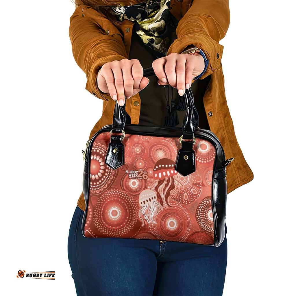 NAIDOC Deadly 50 Years Shoulder Handbag Jellyfish Aboriginal Culture Inspired Red LT9
