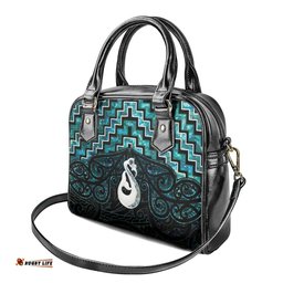 New Zealand Maori Shoulder Handbag Poutama Manaia Turquoise Paua Shell LT05