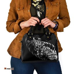 New Zealand Lawn Bowls Shoulder Handbag Black Maori Warrior Tribal Silver Fern LT9