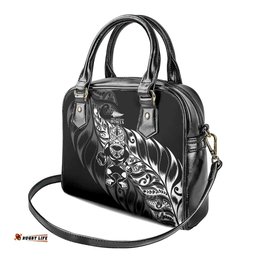 New Zealand Lawn Bowls Shoulder Handbag Black Maori Warrior Tribal Silver Fern LT9