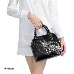 New Zealand Lawn Bowls Shoulder Handbag Black Maori Warrior Tribal Silver Fern LT9