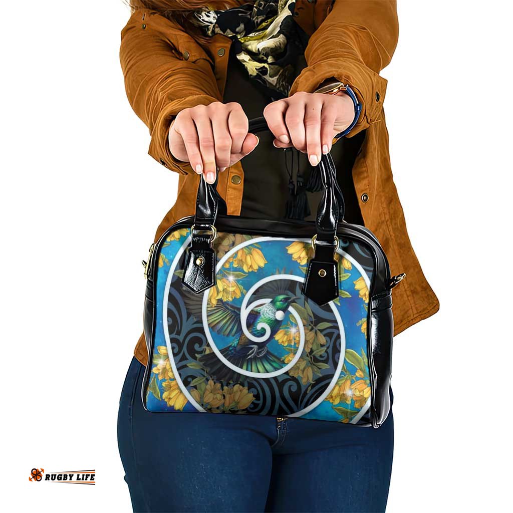 New Zealand Tui Bird Shoulder Handbag Maori Koru With Kowhai Flowers LT05