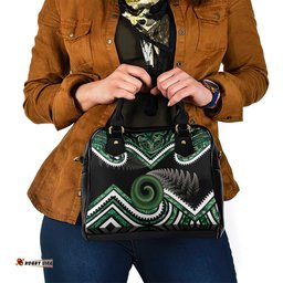 Koru Pounamu Aotearoa Shoulder Handbag Maori Paua Shell Mix Silver Fern LT14