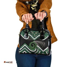 Koru Pounamu Aotearoa Shoulder Handbag Maori Paua Shell Mix Silver Fern LT14