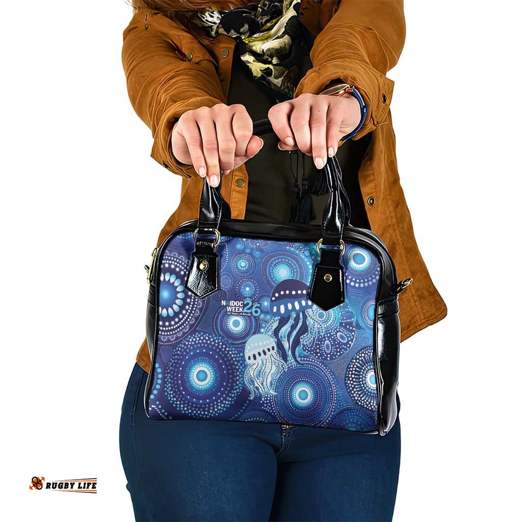NAIDOC Deadly 50 Years Shoulder Handbag Jellyfish Aboriginal Culture Inspired Blue LT9