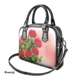 New Zealand Fantail Shoulder Handbag Maori Koru With Pohutukawa Flowers LT05