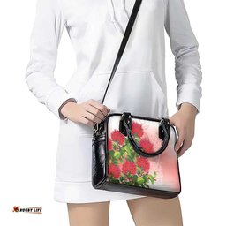 New Zealand Fantail Shoulder Handbag Maori Koru With Pohutukawa Flowers LT05