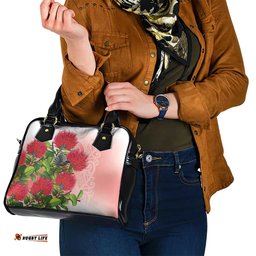 New Zealand Fantail Shoulder Handbag Maori Koru With Pohutukawa Flowers LT05