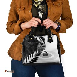 New Zealand Silver Fern Curling Personalised Shoulder Handbag Aotearoa Kiwi Ponga Black White Version LT14
