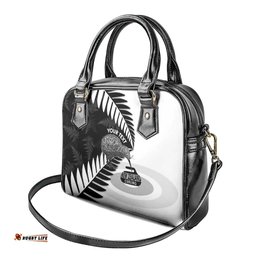 New Zealand Silver Fern Curling Personalised Shoulder Handbag Aotearoa Kiwi Ponga Black White Version LT14