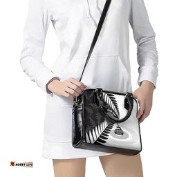 New Zealand Silver Fern Curling Personalised Shoulder Handbag Aotearoa Kiwi Ponga Black White Version LT14