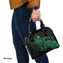 New Zealand Lawn Bowls Shoulder Handbag Green Maori Warrior Tribal Silver Fern LT9