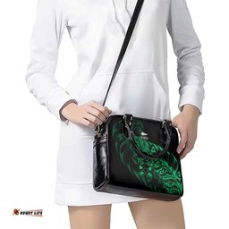 New Zealand Lawn Bowls Shoulder Handbag Green Maori Warrior Tribal Silver Fern LT9