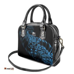New Zealand Lawn Bowls Shoulder Handbag Blue Maori Warrior Tribal Silver Fern LT9