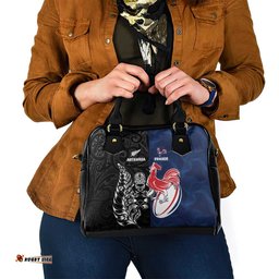 France And New Zealand Rugby Shoulder Handbag Les Bleus Rooster With Maori Tiki LT05