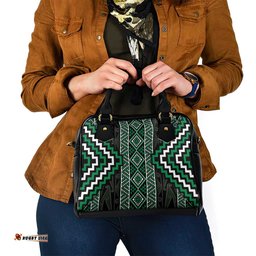 Jade Tukutuku Pattern Aotearoa Shoulder Handbag Niho Taniwha and Puhoro Motifs LT7