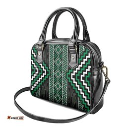 Jade Tukutuku Pattern Aotearoa Shoulder Handbag Niho Taniwha and Puhoro Motifs LT7