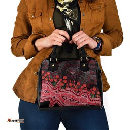Essendon Bombers ANZAC Day Shoulder Handbag Indigenous Dot Art with Poppy Flower Tribute TS04