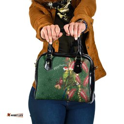 Green Budgerigars on Callistemon Shoulder Handbag Merry Christmas Aussie LT7