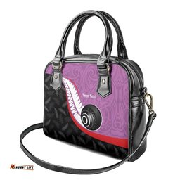 Personalised Aotearoa Lawn Bowls Shoulder Handbag Maori and Silver Fern Sporty Style Pink Color LT03