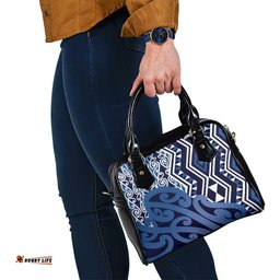New Zealand Shoulder Handbag Aotearoa Kowhaiwhai Mix Taniko Art - Blue LT14