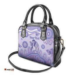 Personalised Epilepsy Awareness Shoulder Handbag Purple Ribbon Butterfly And Brain Aboriginal Art DT05