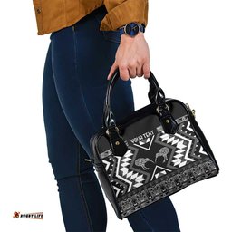 Personalised Taniko Motifs Aotearoa Shoulder Handbag Waitangi Kowhaiwhai Kiwi - Monochrome LT7