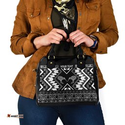 Personalised Taniko Motifs Aotearoa Shoulder Handbag Waitangi Kowhaiwhai Kiwi - Monochrome LT7