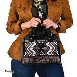 Personalised Taniko Motifs Aotearoa Shoulder Handbag Waitangi Kowhaiwhai Kiwi - Mocha LT7