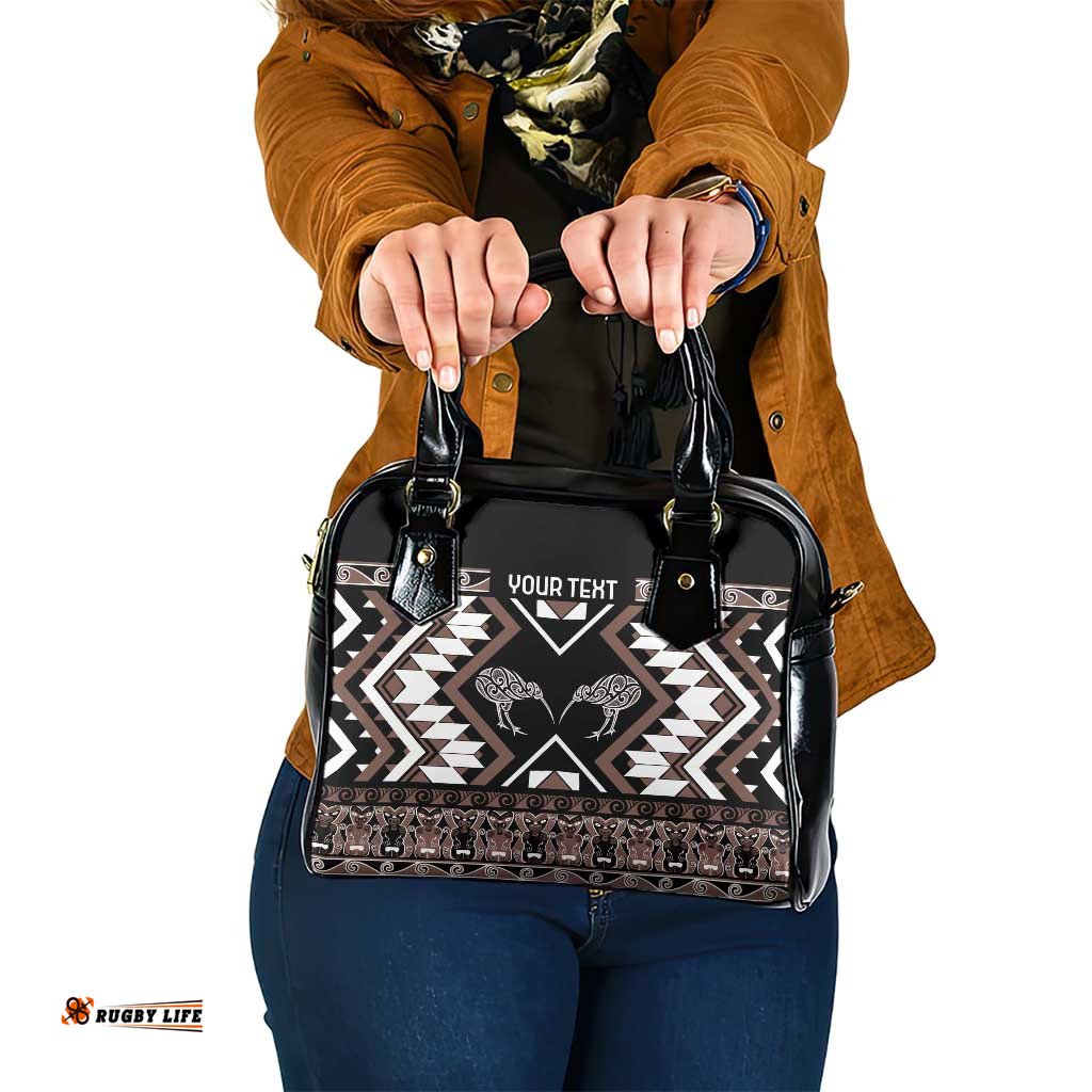 Personalised Taniko Motifs Aotearoa Shoulder Handbag Waitangi Kowhaiwhai Kiwi - Mocha LT7