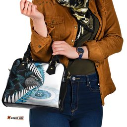 New Zealand Silver Fern Curling Personalised Shoulder Handbag Aotearoa Kiwi Ponga Paua Shell Version LT14