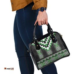Green Taniko Pattern Aotearoa Shoulder Handbag Niho Taniwha Mix Poutama LT14