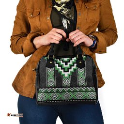 Green Taniko Pattern Aotearoa Shoulder Handbag Niho Taniwha Mix Poutama LT14