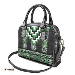 Green Taniko Pattern Aotearoa Shoulder Handbag Niho Taniwha Mix Poutama LT14