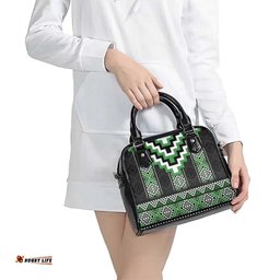 Green Taniko Pattern Aotearoa Shoulder Handbag Niho Taniwha Mix Poutama LT14