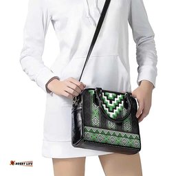 Green Taniko Pattern Aotearoa Shoulder Handbag Niho Taniwha Mix Poutama LT14