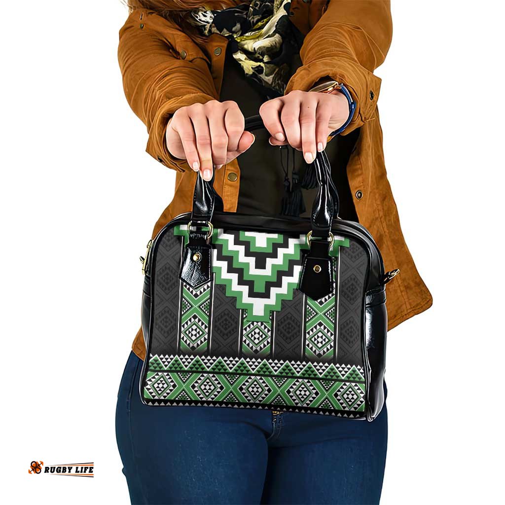 Green Taniko Pattern Aotearoa Shoulder Handbag Niho Taniwha Mix Poutama LT14