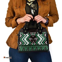 Personalised Taniko Motifs Aotearoa Shoulder Handbag Waitangi Kowhaiwhai Kiwi - Green LT7