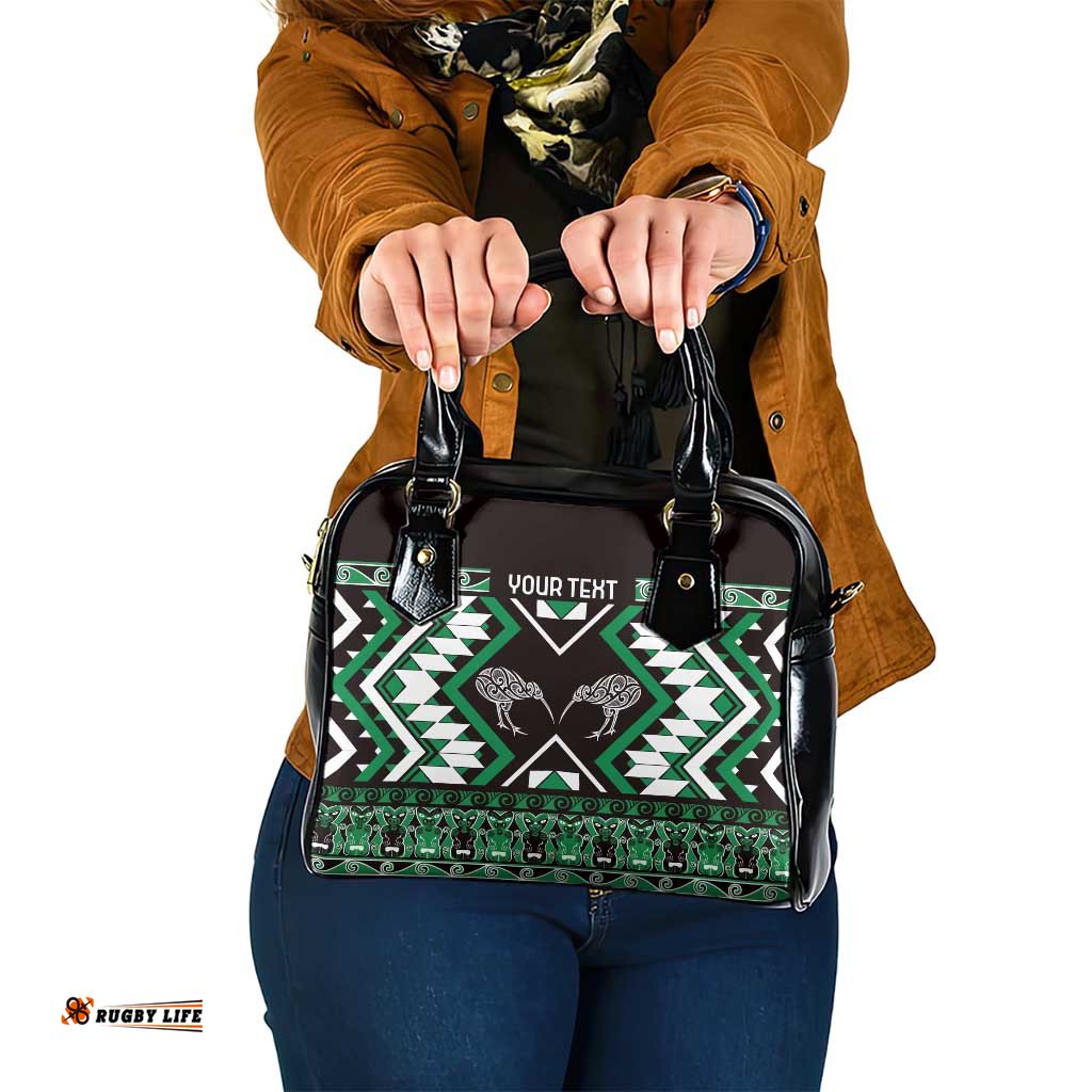 Personalised Taniko Motifs Aotearoa Shoulder Handbag Waitangi Kowhaiwhai Kiwi - Green LT7