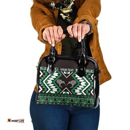 Personalised Taniko Motifs Aotearoa Shoulder Handbag Waitangi Kowhaiwhai Kiwi - Green LT7